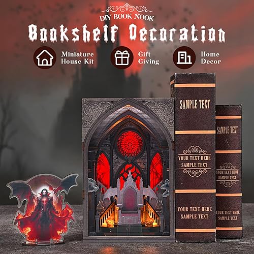 Miniatura 61 de Kit de rincón de libros en miniatura, rompecabezas de madera 3D con luz LED para decoración de estantería (más allá de la biblioteca)