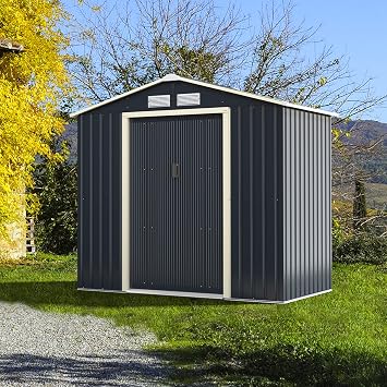 IRONMAX Outdoor Storage Shed, 7x4 FT Galvanized Steel Lean to Garden Shed, Heavy Duty Tool Storage House with Sliding Doors & Air Vents, for Bicycles, Lawnmowers, Backyards, Patios, Lawns, Grey