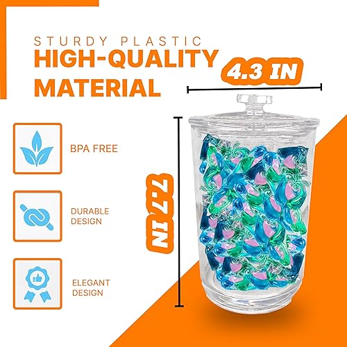 Miniatura 9 de Skywin Contenedor de cápsulas de lavandería con tapa, contenedor alto de almacenamiento para lavandería, organización de lavandería, lavandería y