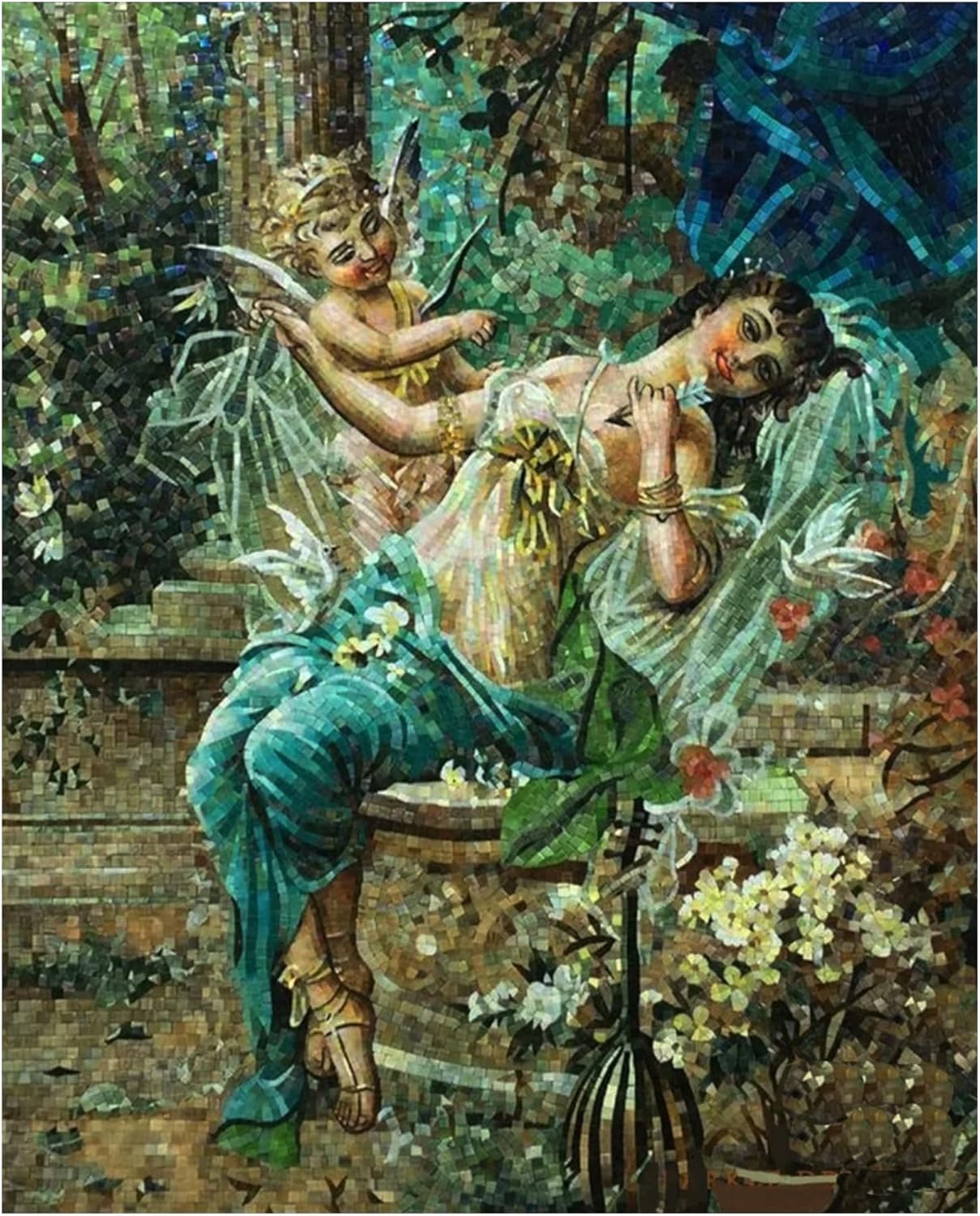 Mythical Maiden Mosaic Design | Beautiful Custom Mosaics | Marble Mosaics By Mosaics Lab | Handmade Mixed | This Masterpiece Is Great As Wall Art | Perfect For Any Office, Living Room.