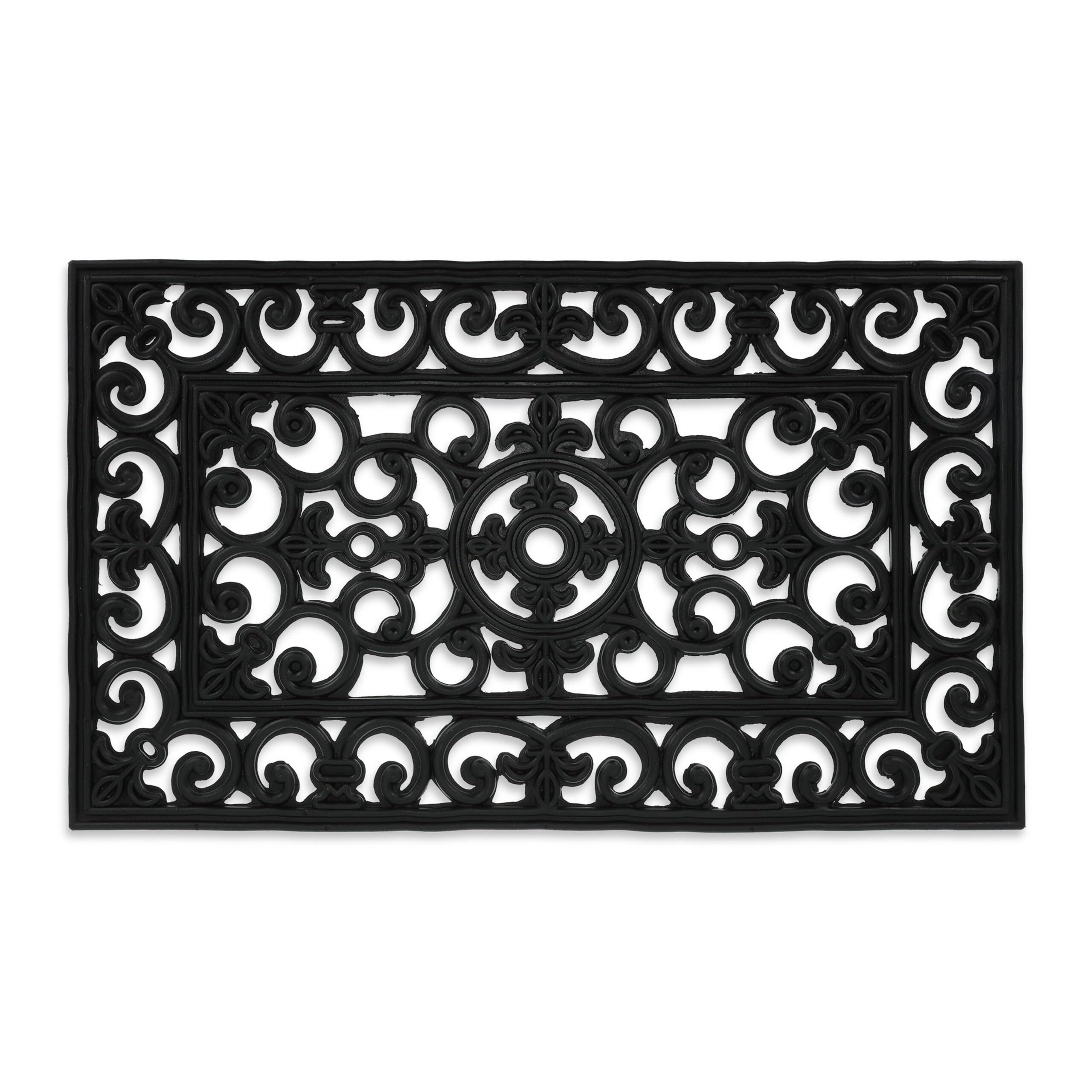 Relaxdays Paillasson Caoutchouc, 45x75 cm, antidérapant, résistant, caillebotis extérieur, Tapis entrée, Ornements, Noir