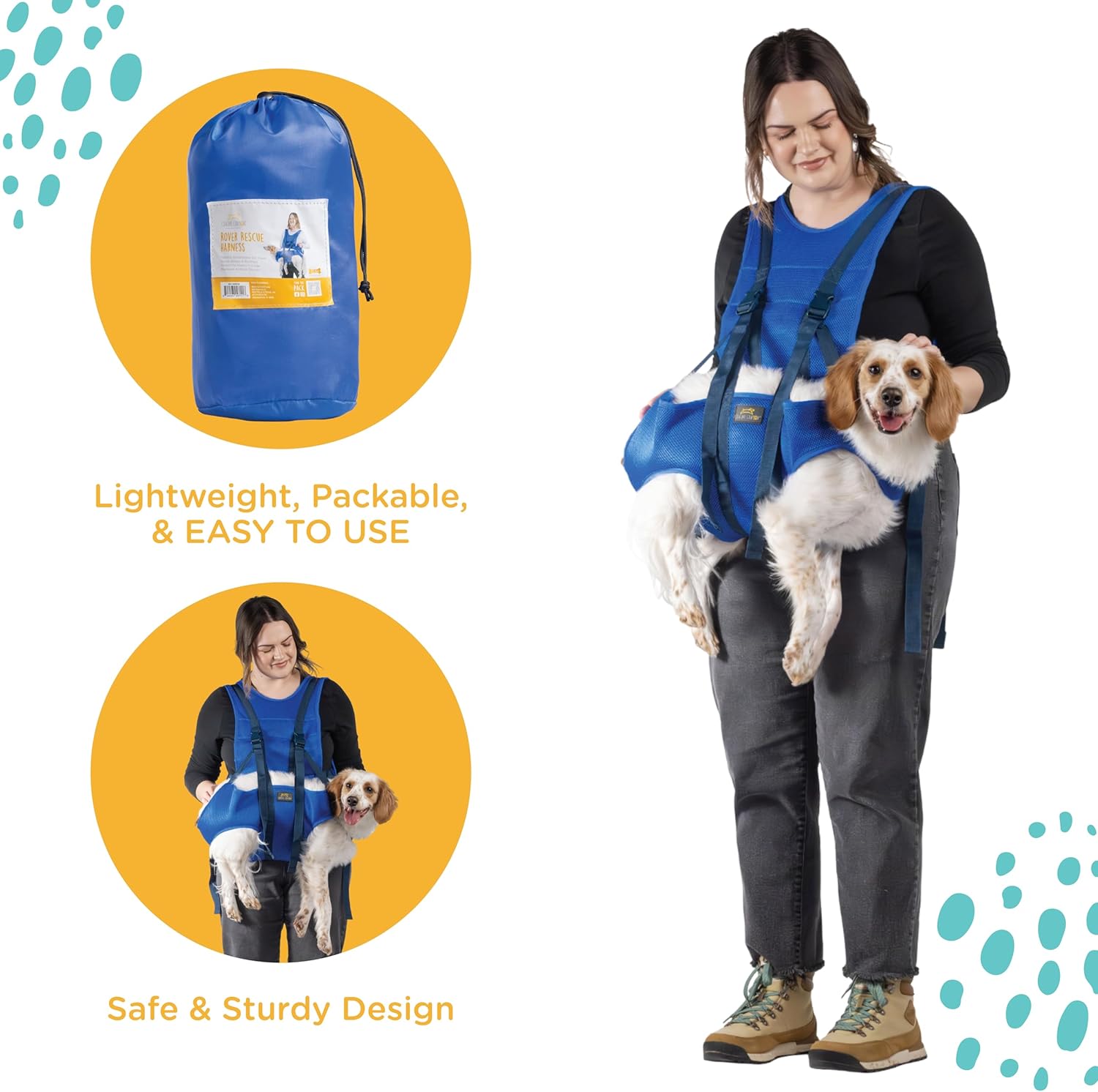 CANINE CANYON Rover Rescue Dog Carry & Support Harness, Bright Blue | Lift Assist for Injured, Senior & Disabled Dogs