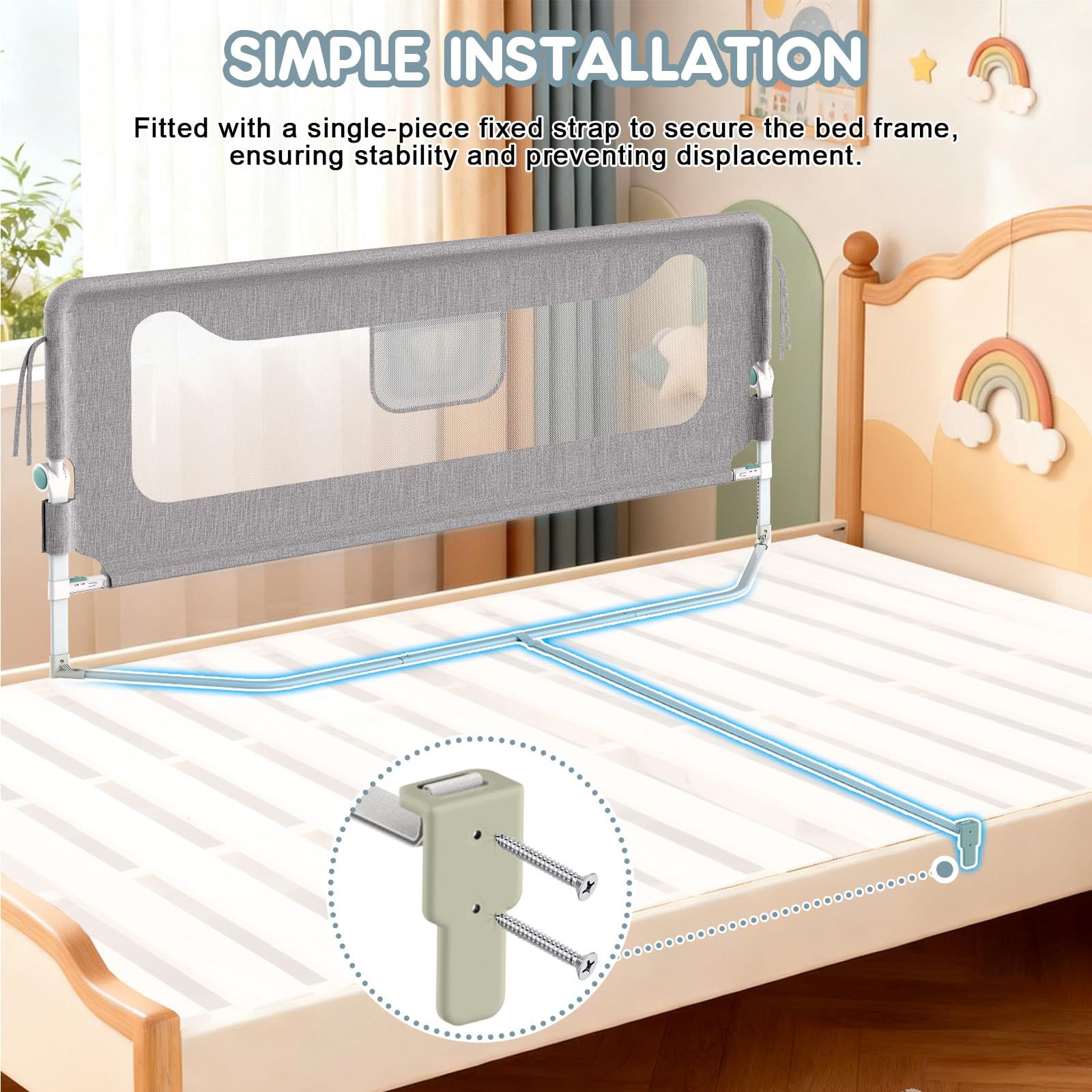 Verdego 2er-Set Rausfallschutz Bett 150 cm, Rausfallschutz Boxspringbett Klappbar, 300D Oxford Stoff, Bettschutzgitter Höhenverstellbar, Bettgitter Rausfallschutz Einfache Montage, Grau