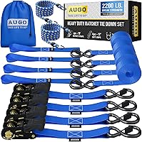 AUGO Heavy Duty Ratchet Straps 4-Pack: 15FT 2200LB Break Strength, Safety Lock S-Hooks & Soft Loops for Secure Cargo Tie-Downs