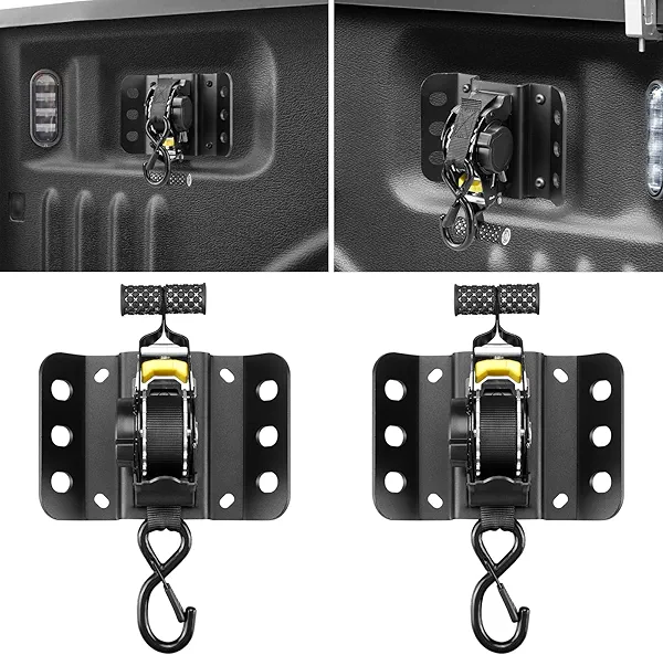 Hifybaty 2PCS Retractable Tie Down Straps for 2015-2025 Ford F150, Retractable Ratchet Straps 10 Ft Self Retracting Tie Down with Boxlink Plates Mounted Brackets Bed Mount Heavy Duty Bolt on