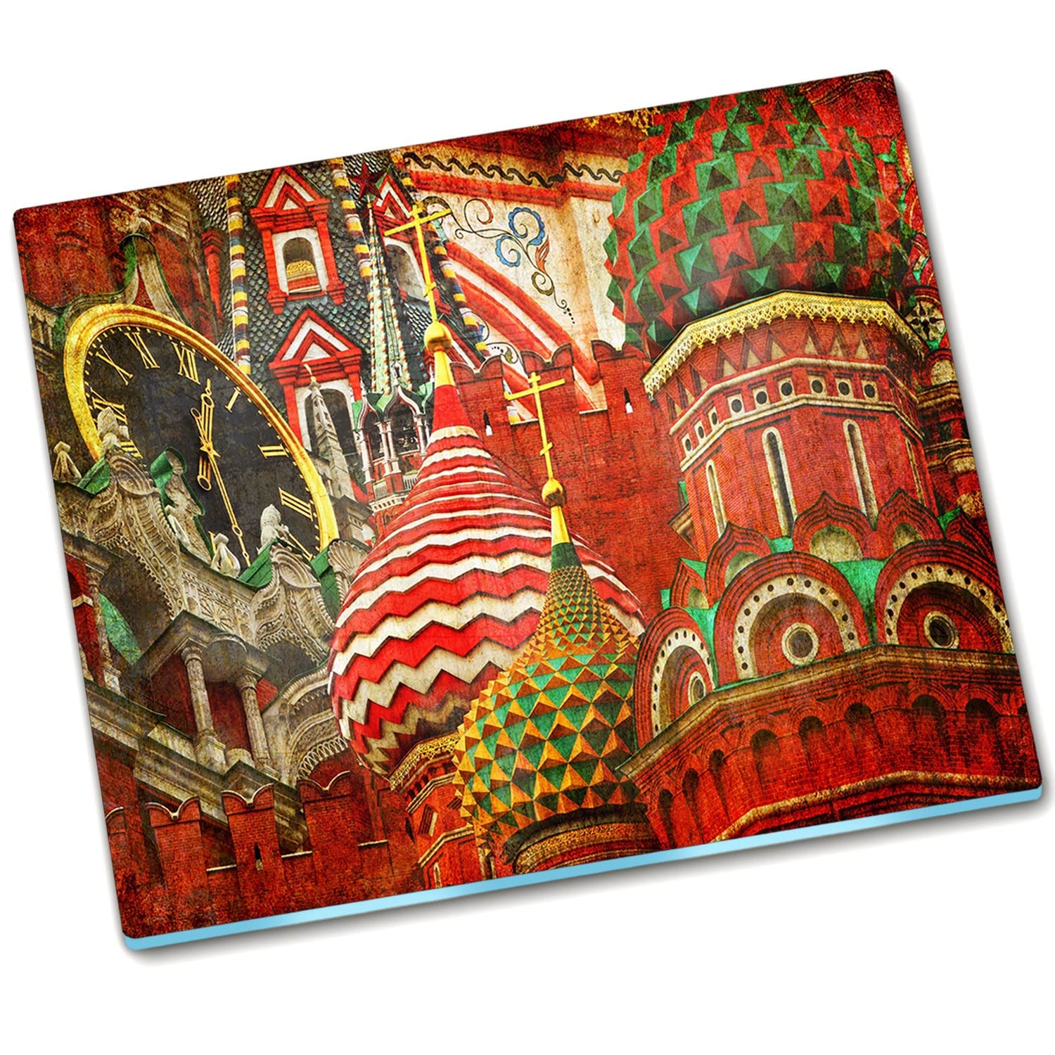 Plaque de couvercle de poêle en verre 60x52 cm motif Moscou Kremlin Décormat