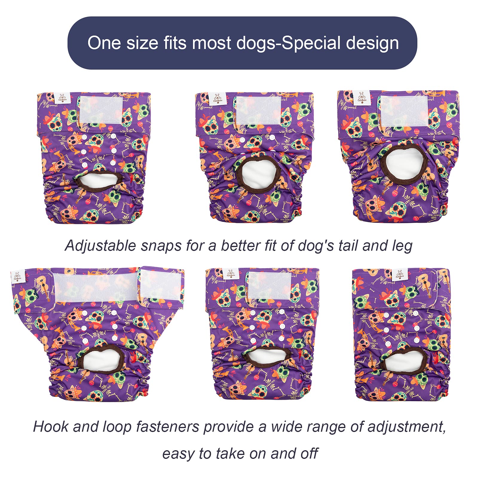 CuteBone Pannolini per Cani Lavabili, Confezione da 3 Mutandine Cane Femmina Calore, Pannolini per Cuccioli Riutilizzabili D41L-IT