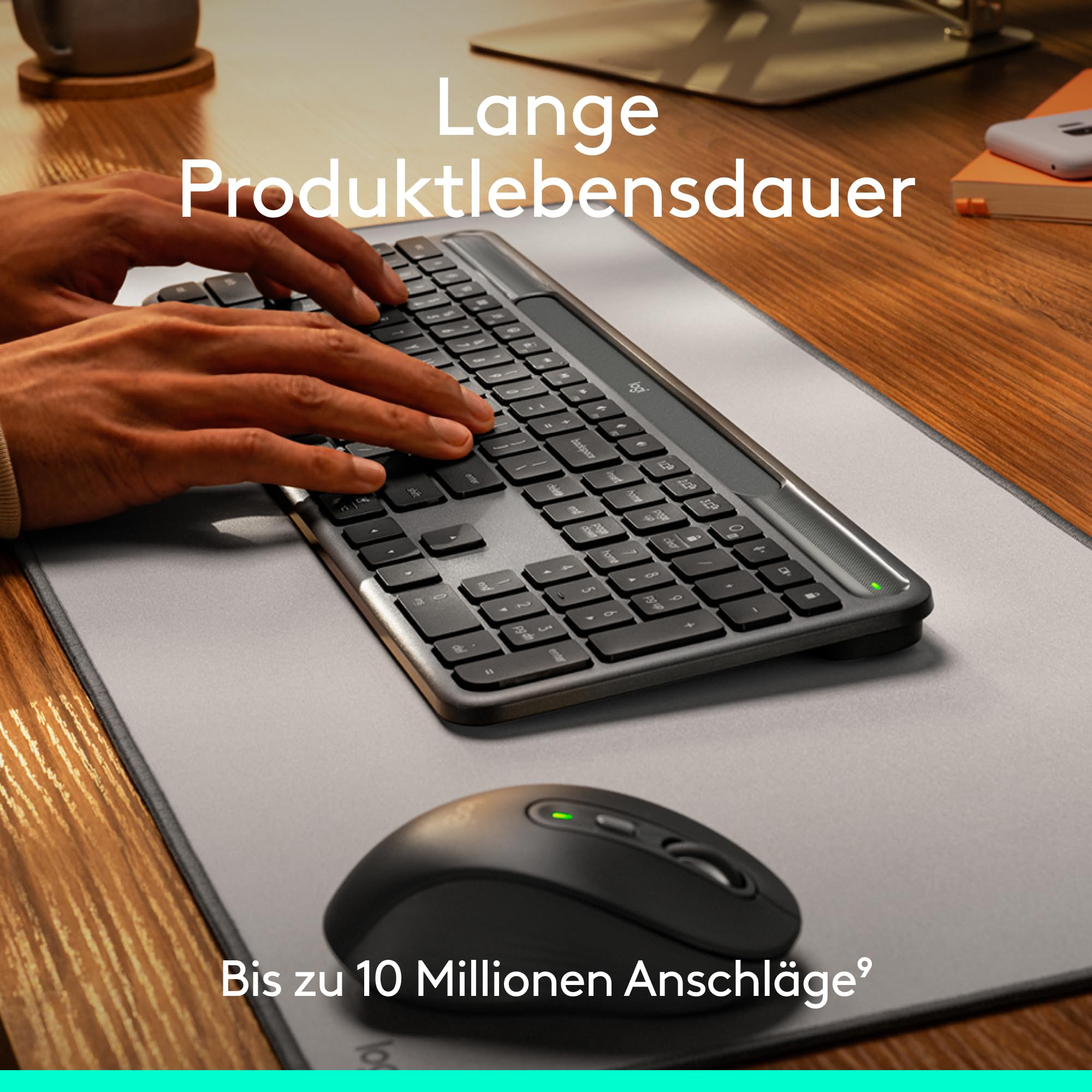 Logitech Signature Slim Solar+ kabellose Tastatur, solarbetrieben, auch mit künstlichem Licht, langlebiger Akku mit bis zu 10 Jahren Haltbarkeit, anpassbare Tasten, Bluetooth, DEU QWERTZ - Graphit