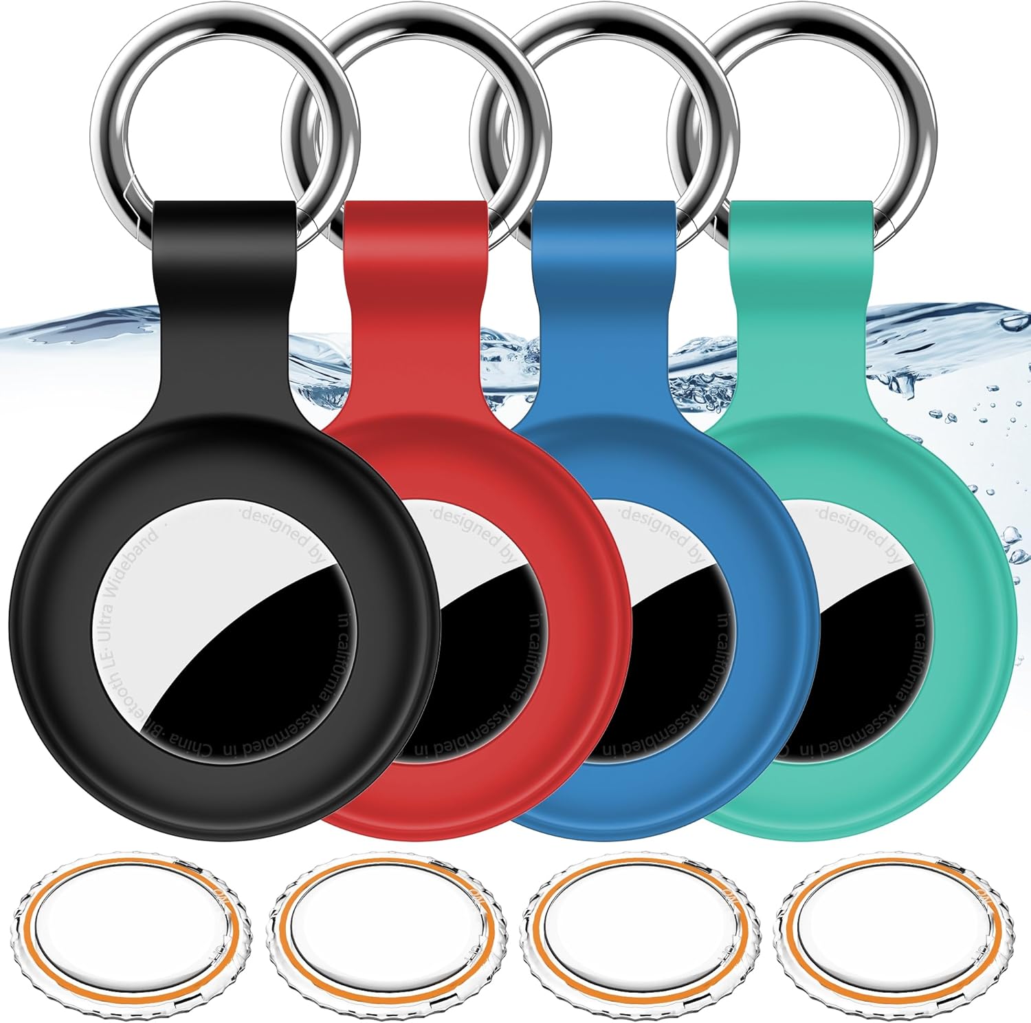 Product image of 4Pack,Compatible with Airtag Holder Case with Keychain IPX8 Waterproof,Shockproof GPS Tag Tracker Cover [Anti-Scratch] [PC+Silicone] for Item Finders Case for Pets,Kids,Luggages-Black/Blue/Green/Red