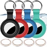 4Pack,Compatible with Airtag Holder Case with Keychain IPX8 Waterproof,Shockproof GPS Tag Tracker Cover [Anti-Scratch] [PC+Silicone] for Item Finders Case for Pets,Kids,Luggages-Black/Blue/Green/Red