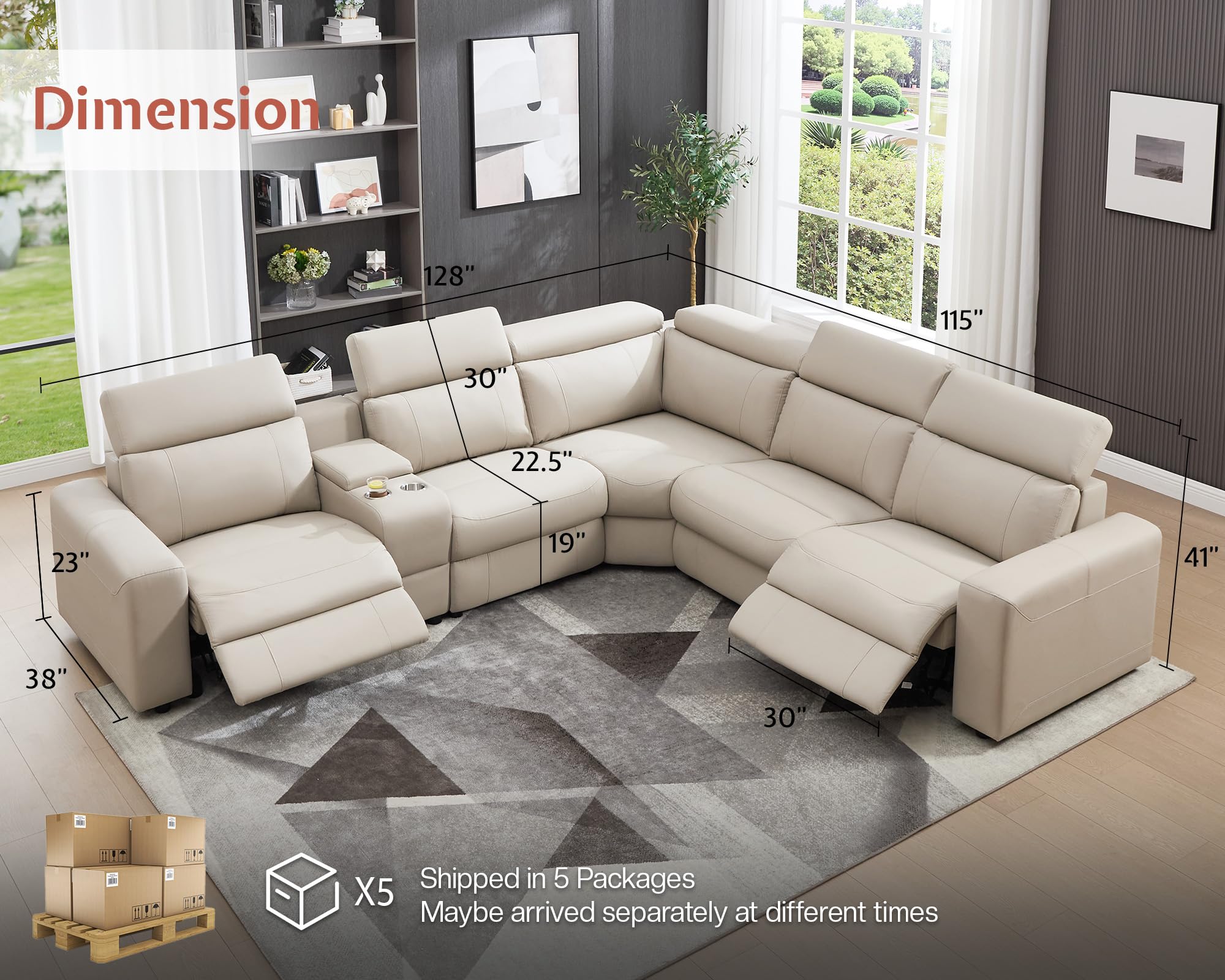 AMERLIFE Power Recliner Sectional Sofa with Storage/USB Port, Leather Recliner S — product photo