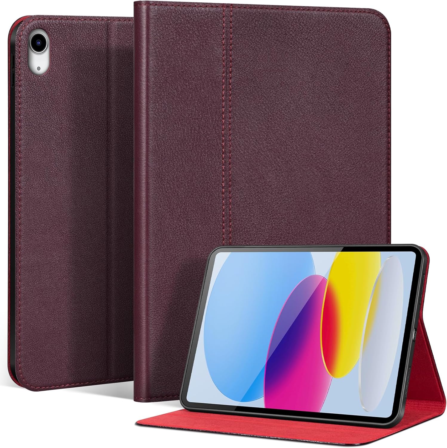 Genuine Leather for iPad Air 11" M4/M3/M2 (2026/2025/2024),iPad Air 10.9" 5th/4th Gen(2022/2020),360 Military-Grade Protective Smart Cover with Multi-Angle Stand, Auto Wake/Sleep - Black