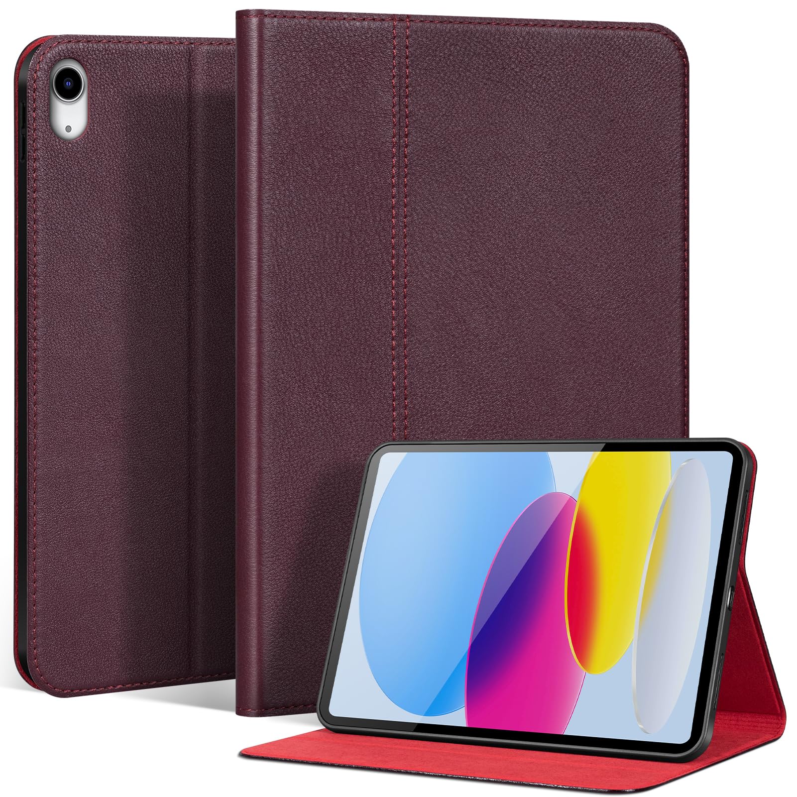 XFYKJIN Leather Case for iPad 11th/10th Gen (11" & 10.9"), Wine Red | Genuine Leather Cov…