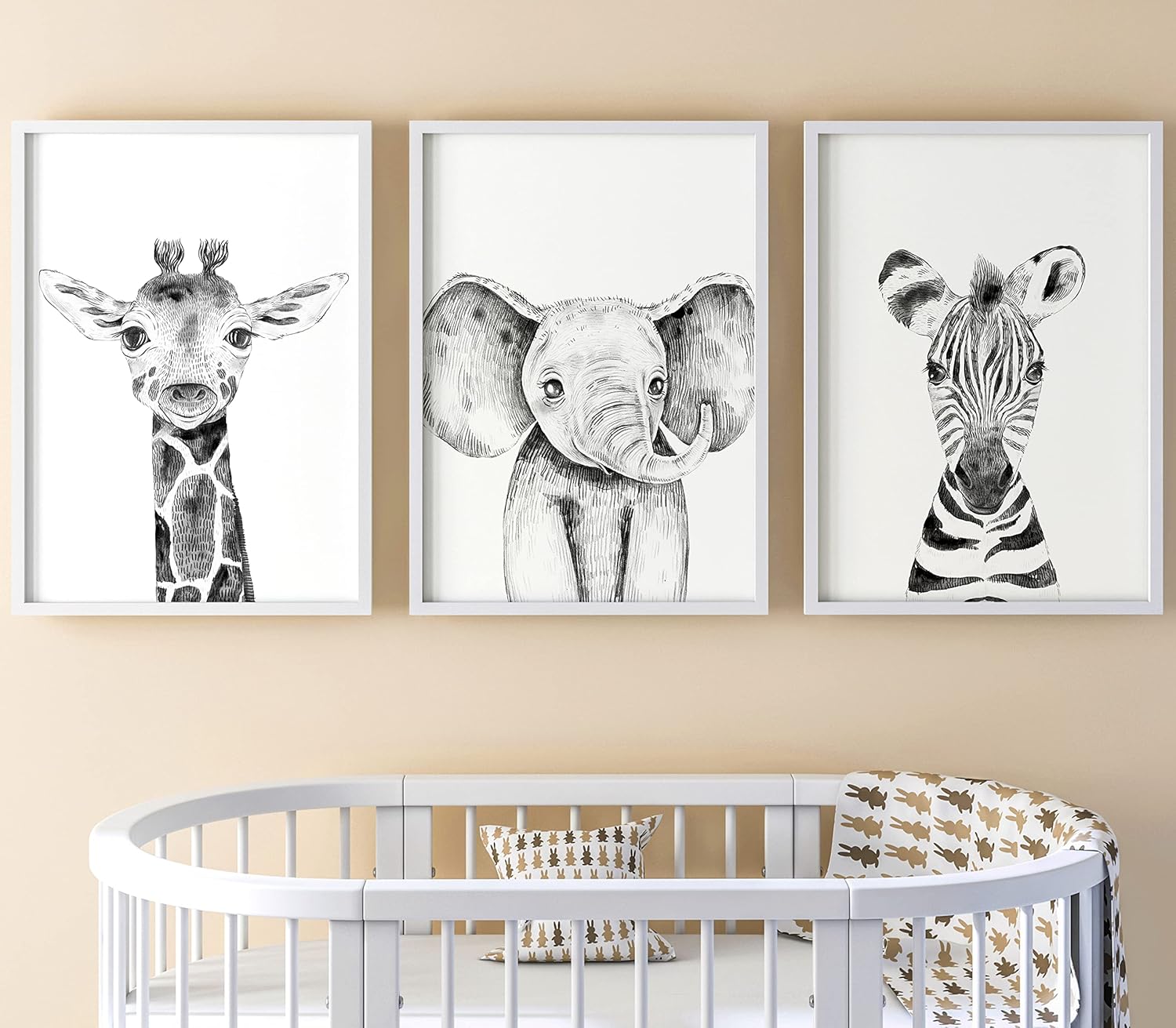 Eviepops Prints Animales del Safari Set de 3 Láminas Sin Marco para Habitación de Niño o Niña, Pósters de Arte de Pared para Decoración de Dormitorio, Jirafa Elefante Cebra (A3)