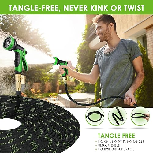 Miniatura 6 de Manguera de jardín de 75 pies, no expansible, ultra ligera y súper flexible, con boquilla rociadora de 10 patrones, manguera sin torceduras, a