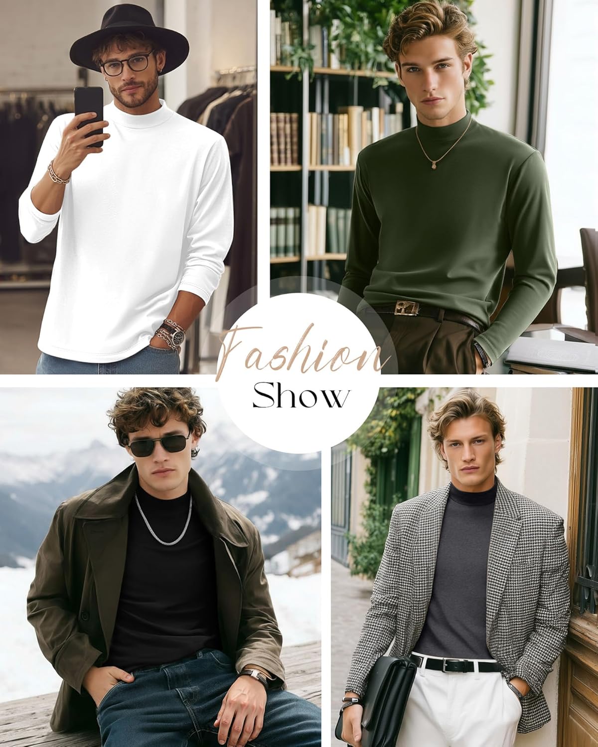 4 Pack Men's Mock Turtleneck Shirts, Long Sleeves Thermal Pullover Sweater Casual Undershirt Loose Fit Tops - Image 2