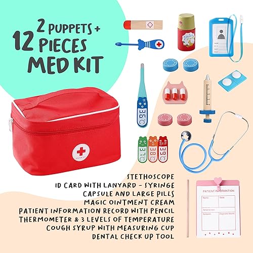 Miniatura 7 de Títeres de mano de médico y enfermera con kit de médico, alivia el miedo para los niños, juego de roles educativo para niños pequeños y más de 3