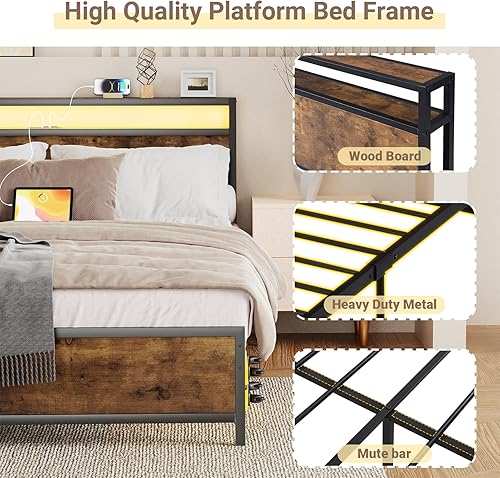 Miniatura 6 de Zevemomo Base de cama Queen con control remoto y control por aplicación, luces LED RGB, marco de cama de plataforma tamaño Queen con cabecera de