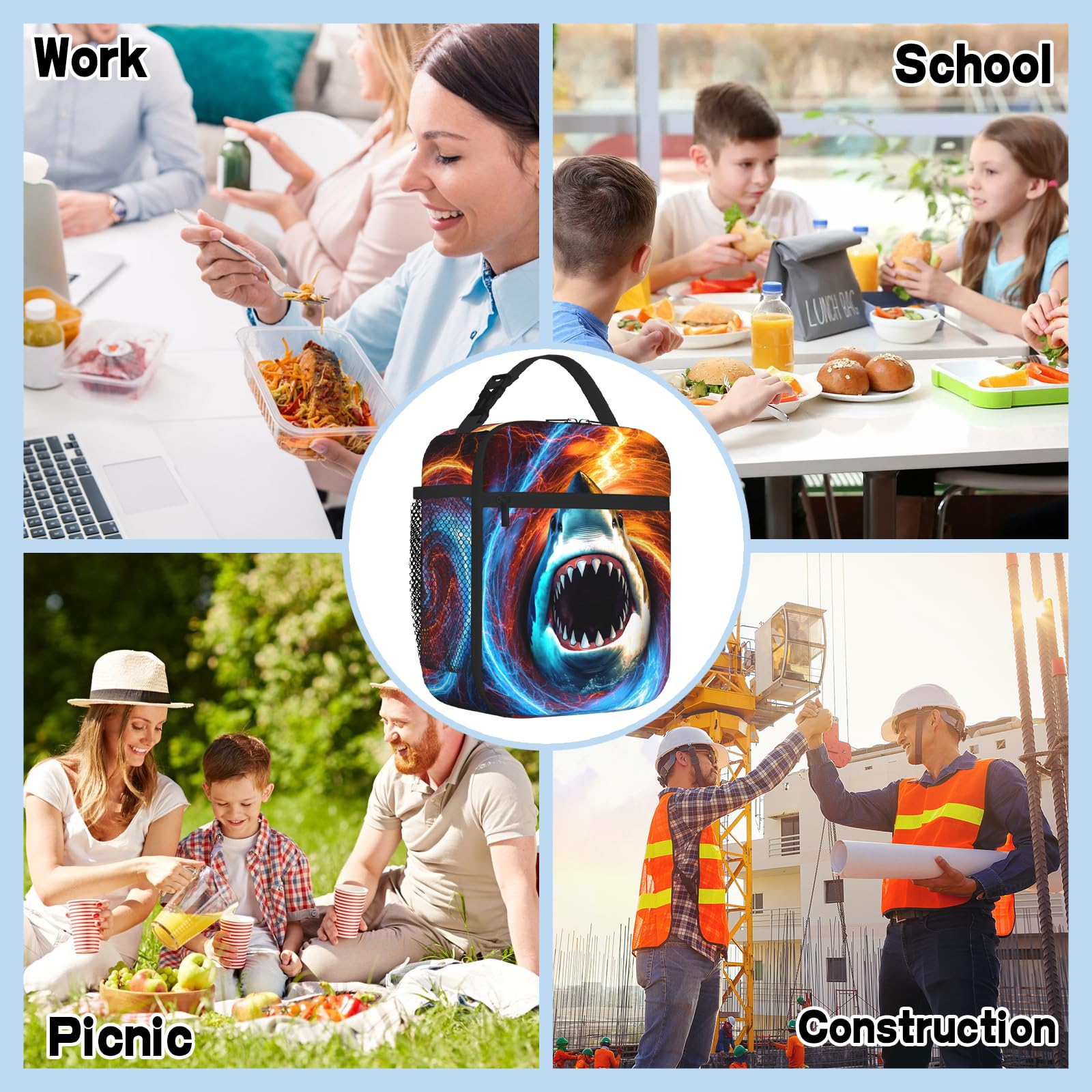 Lonchera con forma de tiburón para niños y niñas, reutilizable, aislada, impermeable, a prueba de fugas, portátil, para niños, adultos, picnic, trabajo, senderismo, playa, viajes, camping