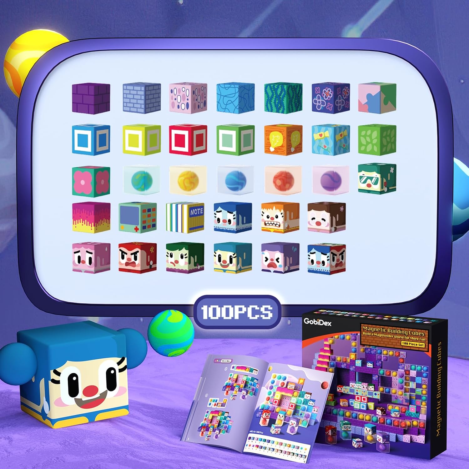 GobiDex 100PCS Magnetic Building Blocks for Kids 3+, Montessori Sensory Toys with Rolling Balls, STEM Educational Gift for Boys and Girls - Image 2