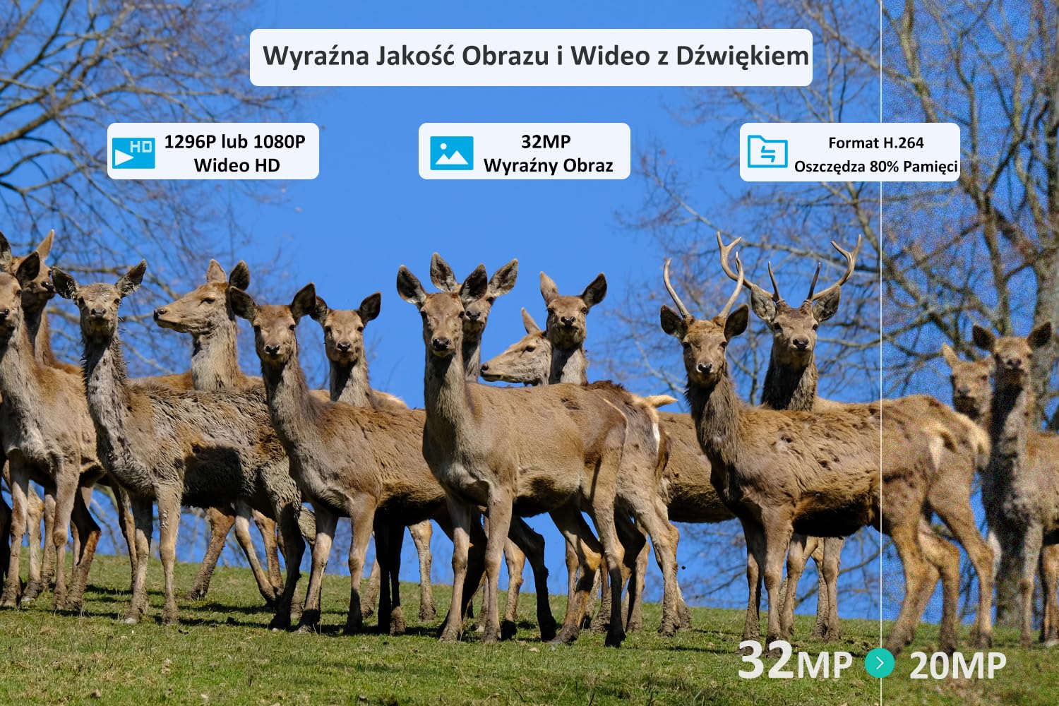 Meidase P100 Kamera Myśliwska WiFi Bluetooth, 32MP 1296P, 30m Noktowizja, 0.1s Aktywacja Ruchu, IP66 Wodoodporna, Transfer Aplikacji, Monitorowanie Terenu