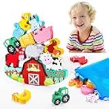 Montessori Toys for Kids 3-7 Wooden Farm Animal Blocks Stacking Games Educational Toy for 3 4 5 6 Year Old Girls Boys Christmas Birthday Gifts for Grandkids Toddler Balance Game Girls Age 3-5