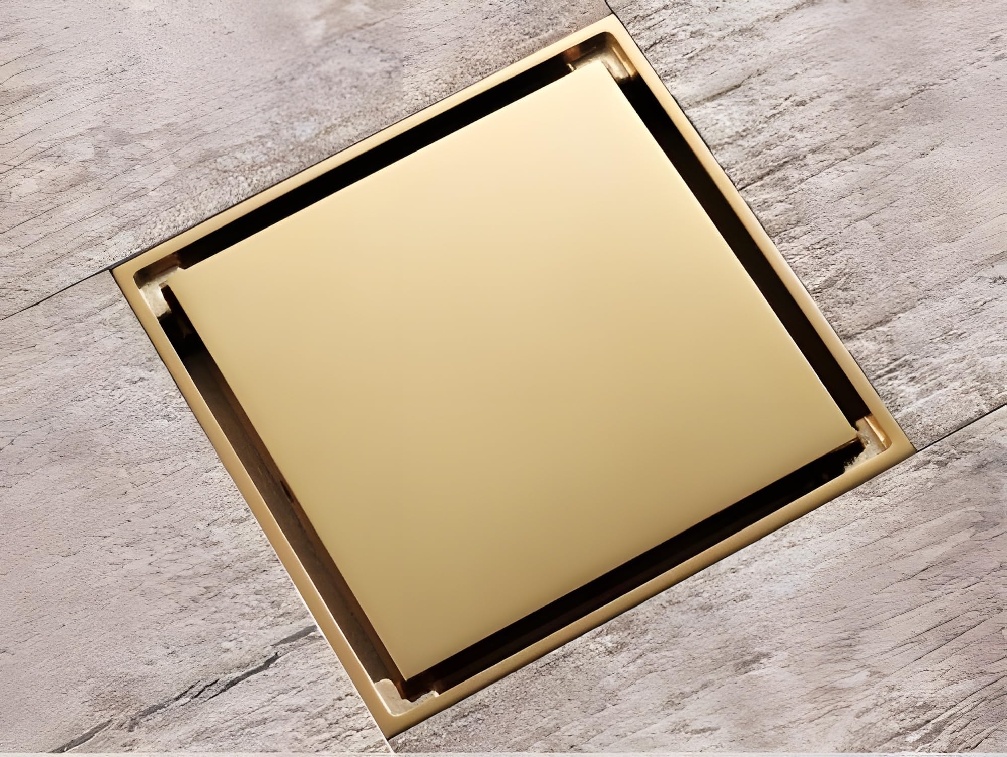 24x7 eMall Gold Drain 4 x 4 Inches Tile Insert Floor Drain, 304 Stainless Steel Invisible Shower Drain Channel Waste Water Floor Drain for Tile Drain Channel with Stainless Steel Cockroach Trap