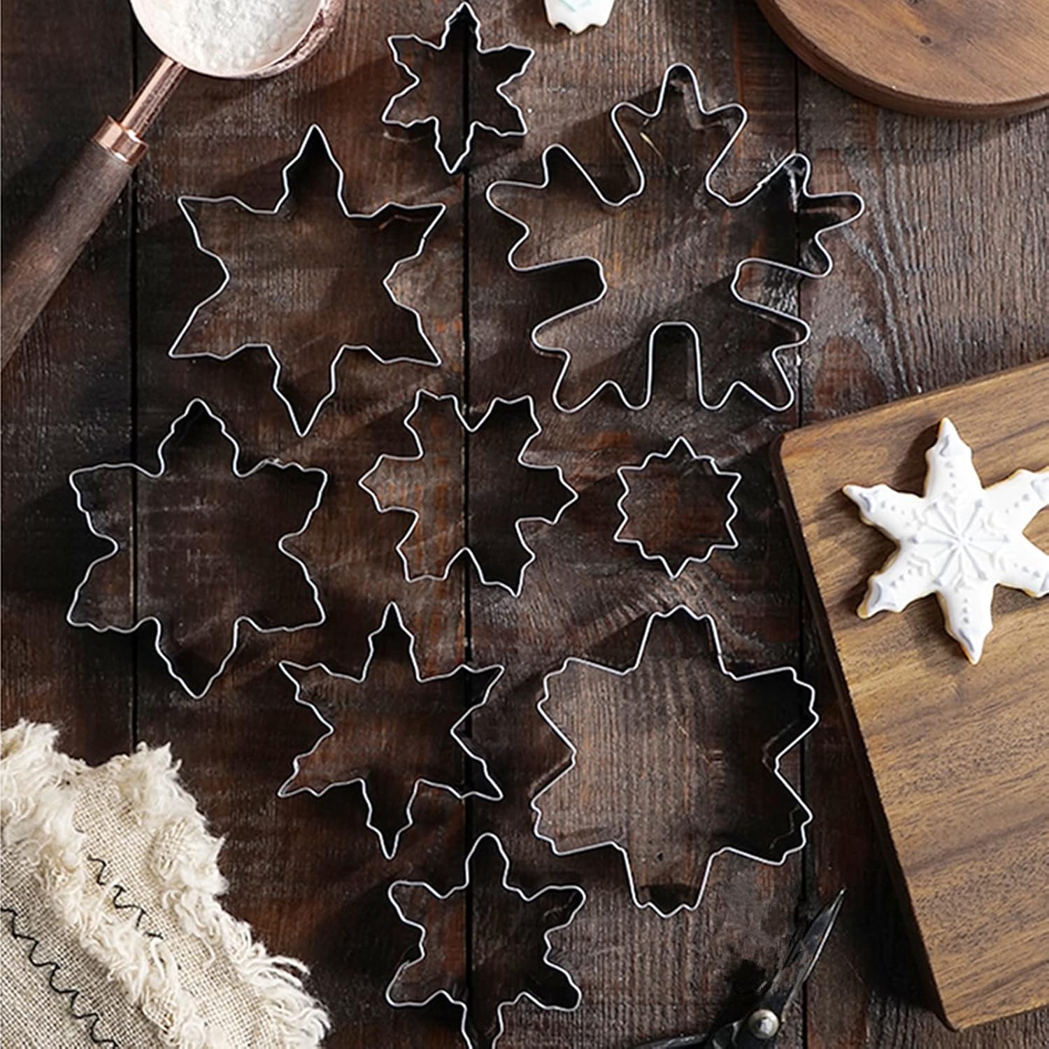 Snowflake Cookie Cutters Set of 10 pcs, Stainless Steel Snowflake Shaped Christmas Holiday Baking Molds for Fondant & DIY Crafts - Image 5
