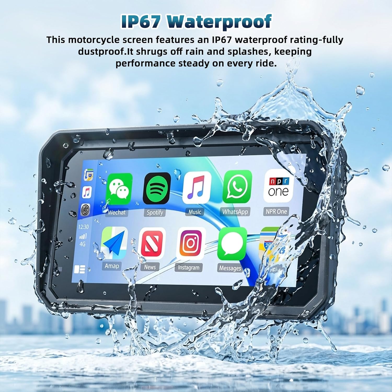 5.99" Portable Motorcycle Carplay GPS for Apple Carplay & Android Auto, Touchscreen with Dual Cam, Looping Recording/Bluetooth 4.0/Remote Control/IP67 Waterproof/Quick-Release Magnetic Bracket