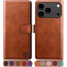 SUANPOT Compatible with iPhone 17 Pro 6.3" Wallet case with RFID Blocking Credit Card Holder,Flip Book PU Leather Protective Cover Women Men for Apple 17 Pro Phone case Light Brown