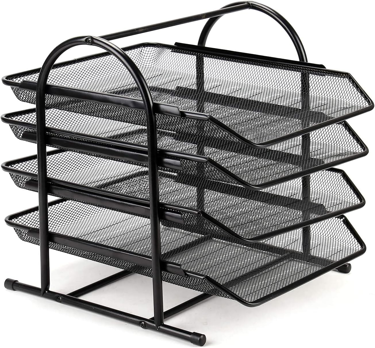 Mesh Desk Organiser 4 Tier Letter Tray Stackable Mesh File Holder Office A4 Filing Desktop Document Storage for HOM Office (Black)