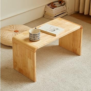 Solid Wood C Shaped End Table for Couch, Small Spaces Mini Sofa Side Table, Space-Saving Nightstand,Snack Tray for Living Room Bedroom