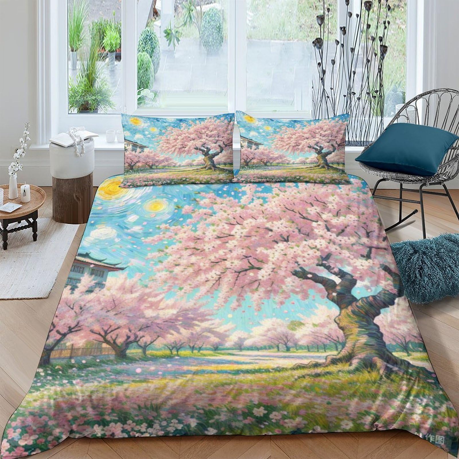 Housse de couette fleur de cerisier 3D parure de lit premium