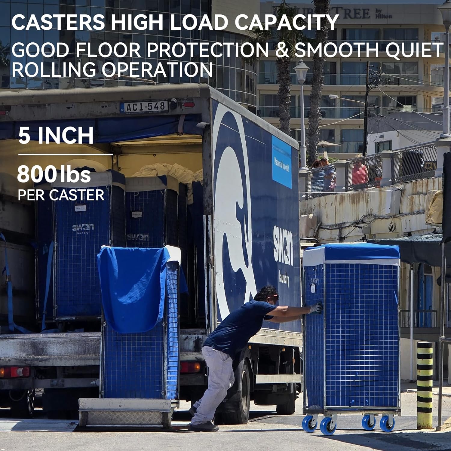 5'' X 2'' Casters, Heavy Duty Caster Wheels, Polyurethane on Polyolefin Core with Roller Bearing, Load 800lbs per Industrial Casters (2 Swivel)