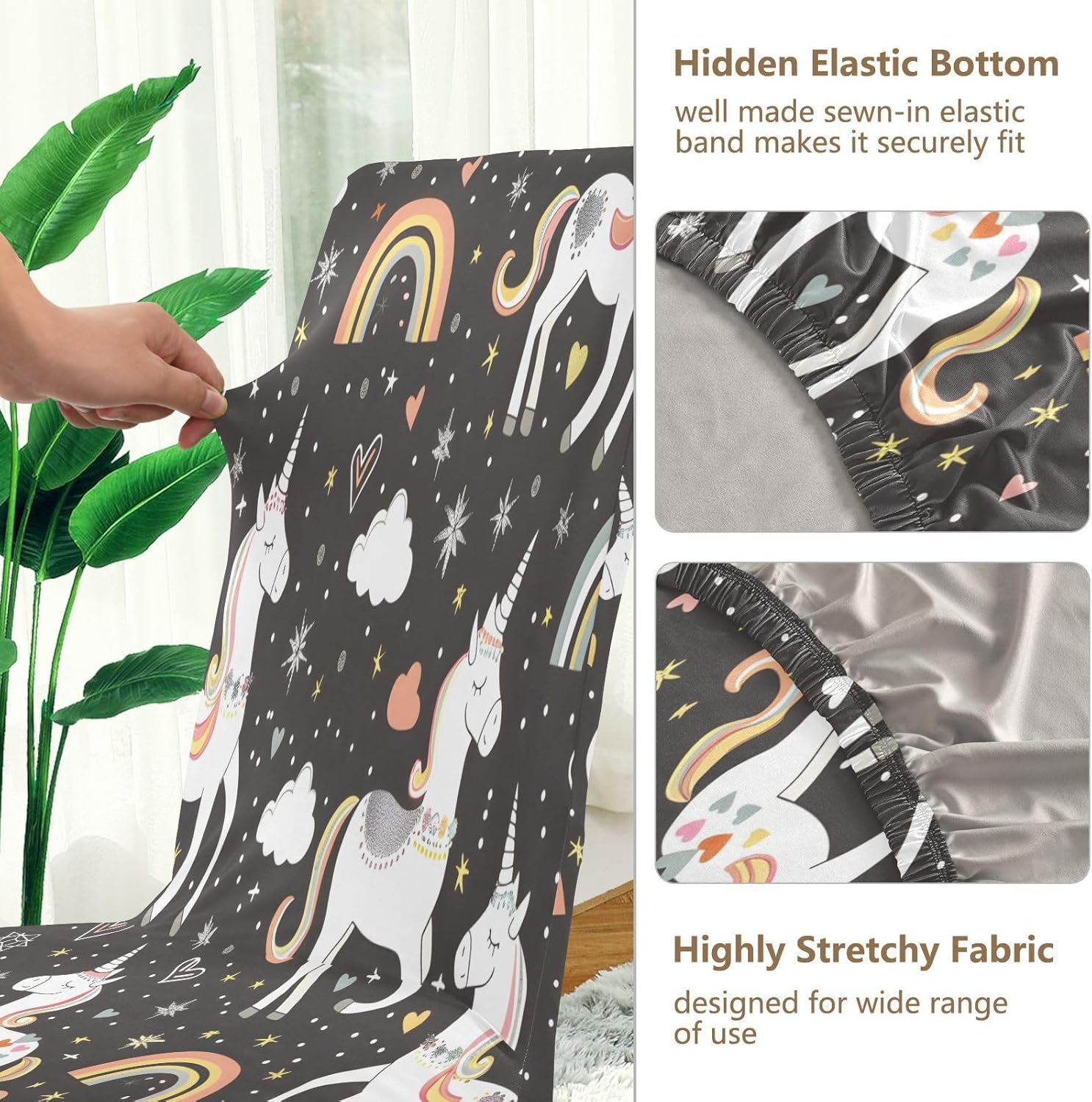 ALAZA Chair Covers for Dining Room, White Unicorns Rainbows Pattern Stretch Chair Cover Sets Chair Protector Removable Washable for Ktichen Restaurant Hotel