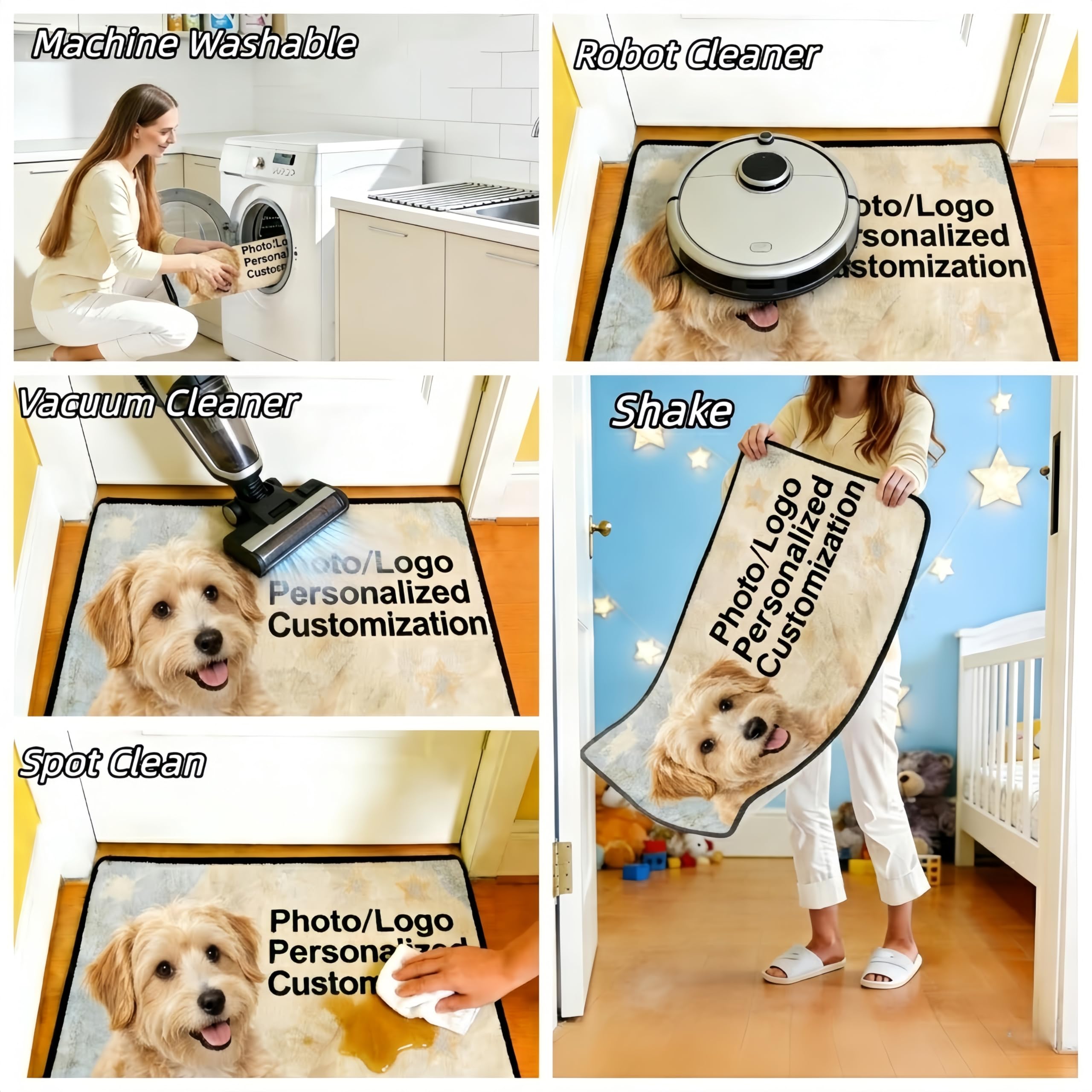 Zerbino Personalizzato 50x75 cm, Regalo Perfetto Festa della Mamma, Con Foto Testo Antiscivolo Lavabile in Lavatrice, Amico di Cani e Animali, Interno ed Esterno