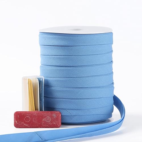 Miniatura 45 de Cinta al bies de doble pliegue de 1 pulgada, cinta de encuadernación bies de doble pliegue de 55 yardas (marrón) y 4 tizas de tela de costura