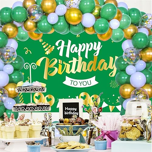 Miniatura 7 de Decoración de fiesta de cumpleaños verde y dorado para mujeres hombres y niñas decoraciones de cumpleaños verdes con telón de fondo de feliz
