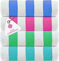 Casa Copenhagen Cabana 4-Pc Oversized Beach Towel Set 30x60 100% Egyptian Cotton Striped Teal Blue Pink Green