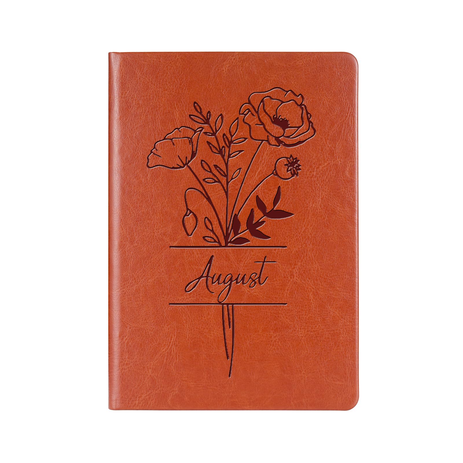 WHLBHGWHLBHG Birth Month Flower Leather Journal Notebook Birthday Gift Notebook Month Floral Writing Diary Flower Lover Gift (Poppy-August)