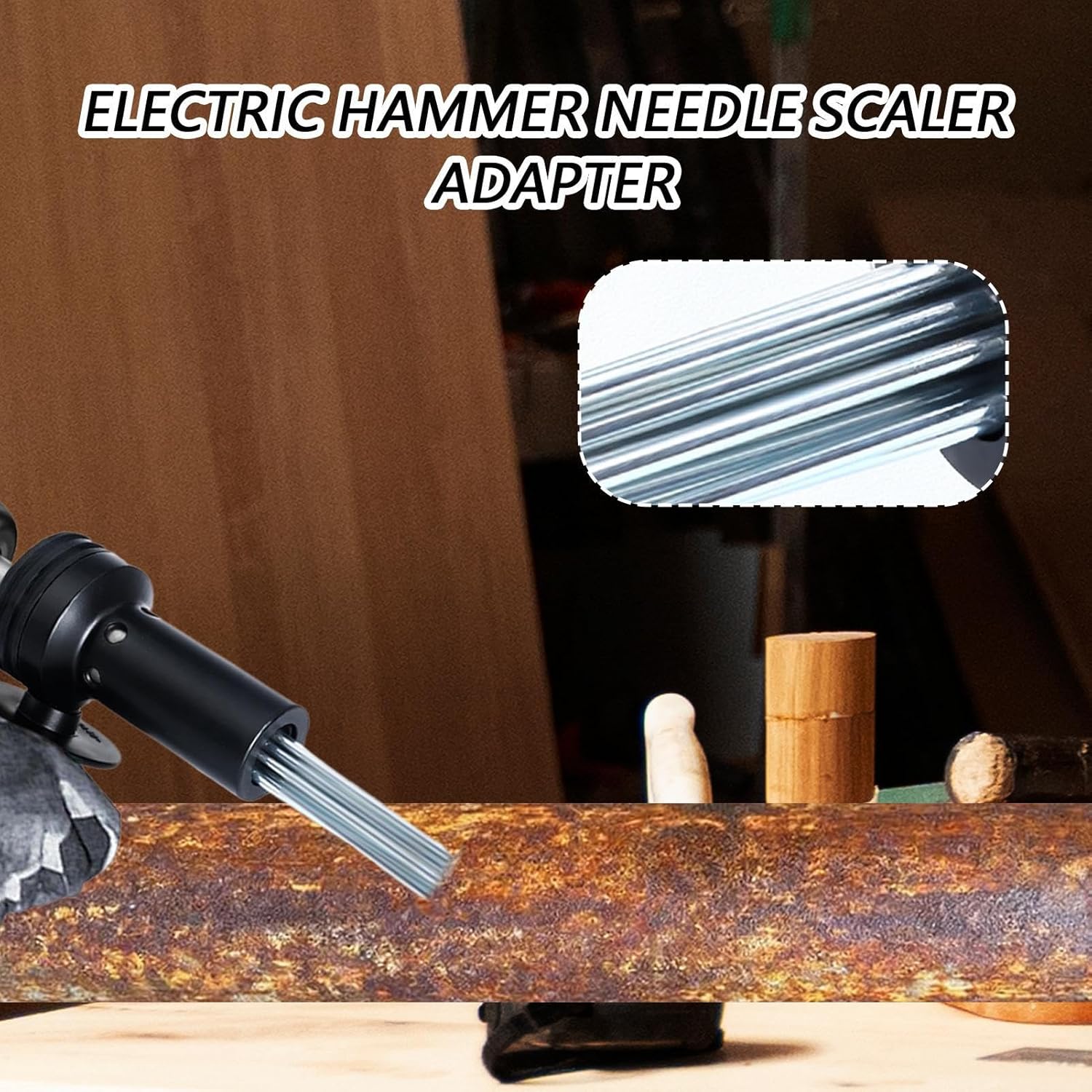 Pommyyn ニードルスケーラー アクセサリー,ヘビーデューティー18本針アダプタ | コンクリート錆取りクリーナー | ドリリン