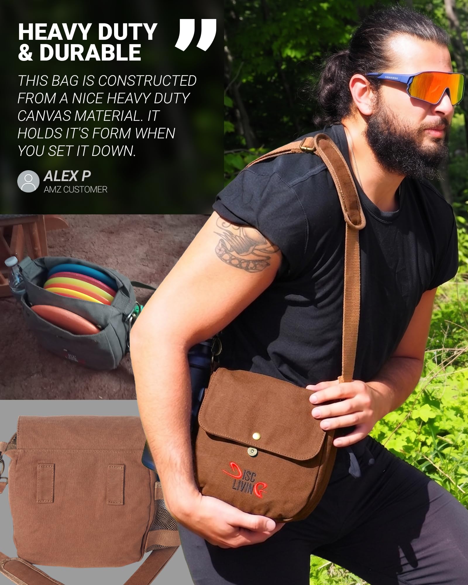 Sacca da golf per dischi, borsa da golf Frisbee, leggera, adatta fino a 10 dischi, cinghia da cintura, imbottitura con tracolla regolabile, design a doppio bottone frontale, tela