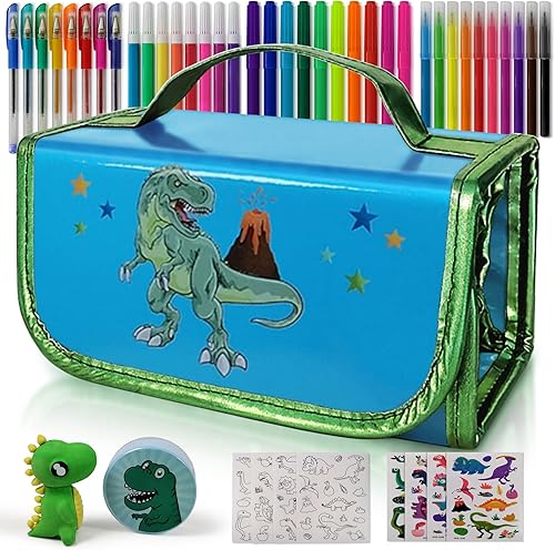 NUMI'SMILE Estuche de lápices de dinosaurio con marcadores perfumados de frutas, regalos de dinosaurios para niños de 3, 4, 5, 6, 7, 8, 9 años en