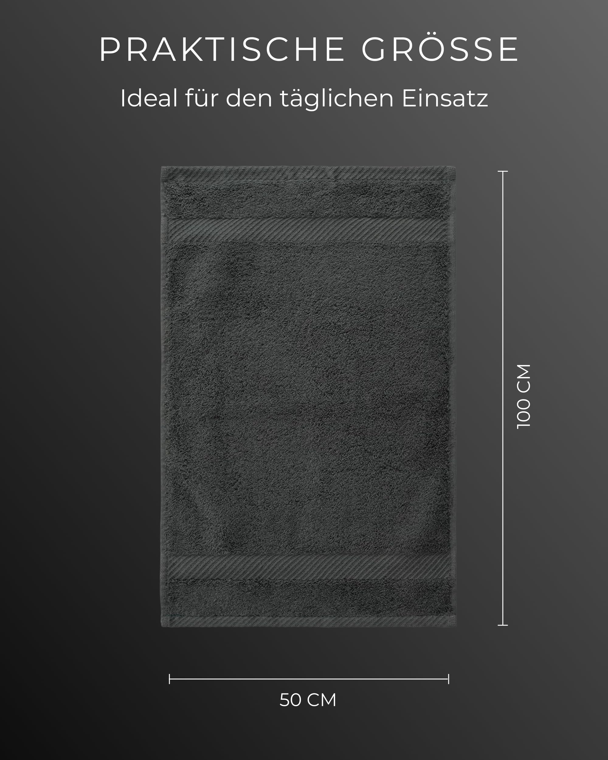 Handtücher Set 50x100 cm – Oeko-TEX Handtuch-Set aus 100% Baumwolle mit 600 g/m² – Frottiertücher mit Aufhängeschlaufe – flauschig & saugstark – Frottee Handtuchset – 2er Pack Anthrazit
