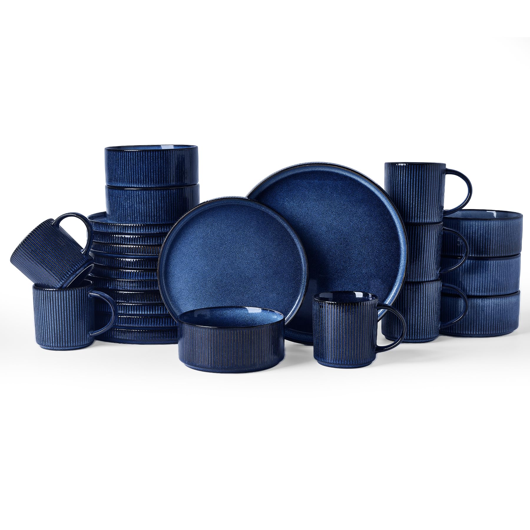 Famiware Star Dinnerware Sets with Mugs, Ceramic Plates and Bowls Set for 6