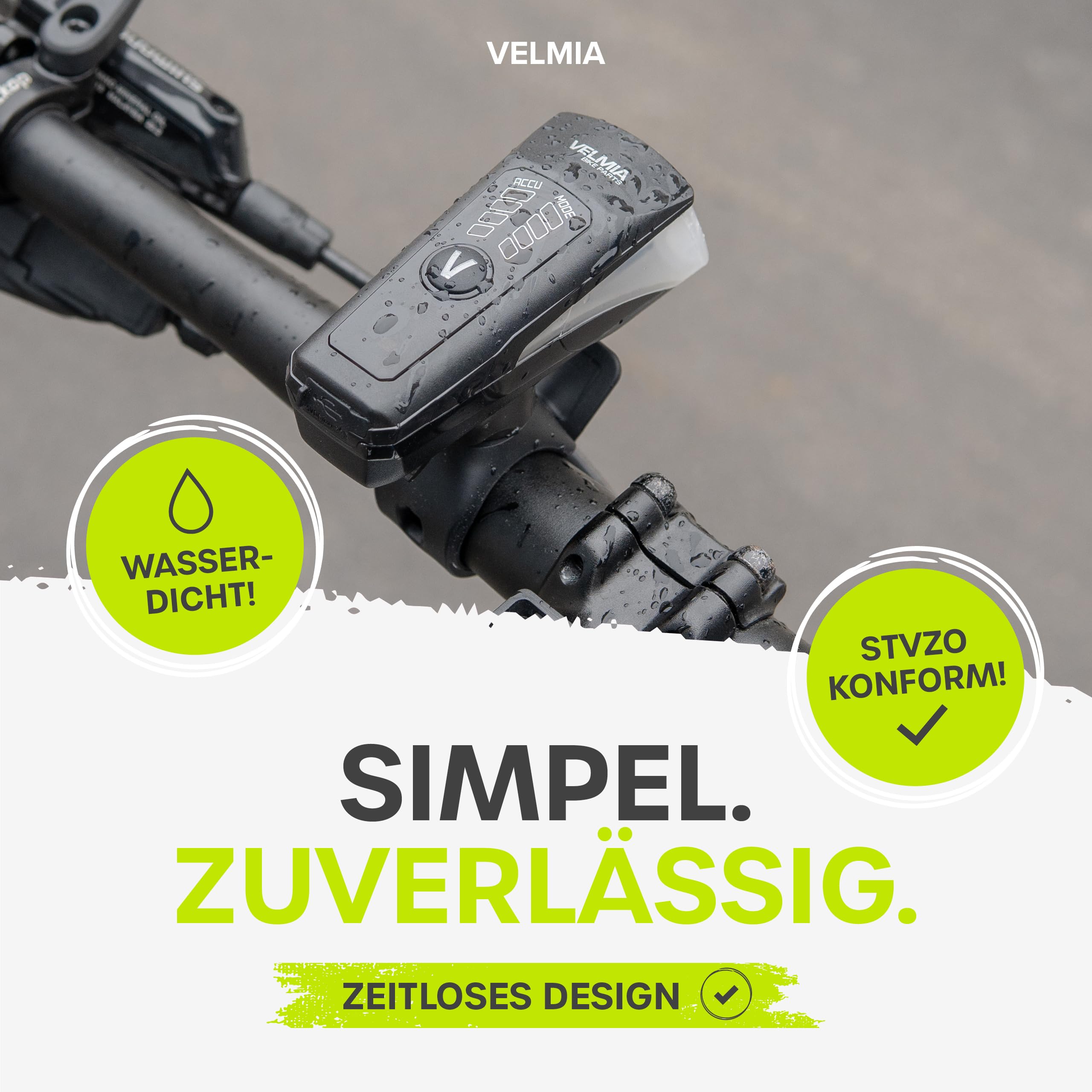 VELMIA Luces Bicicleta Delantera y Trasera - Luz Bicicleta Delantera y Trasera con Modos Automáticos, Intensidad de Luz Regulable y Montaje sin Herramientas - Resistente al Agua IPX4 & Recargable USB