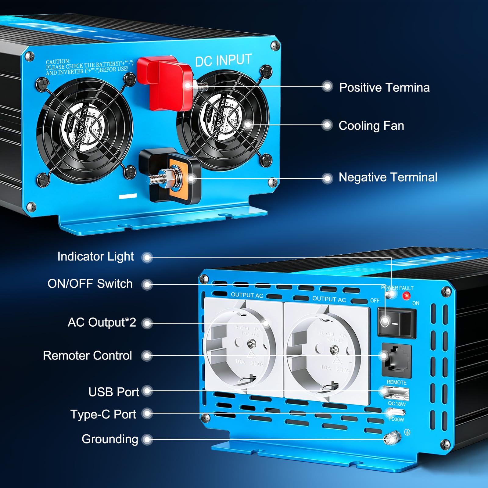 3000W/6000W Inverter 12V 220V Onda Pura Invertitori di corrente