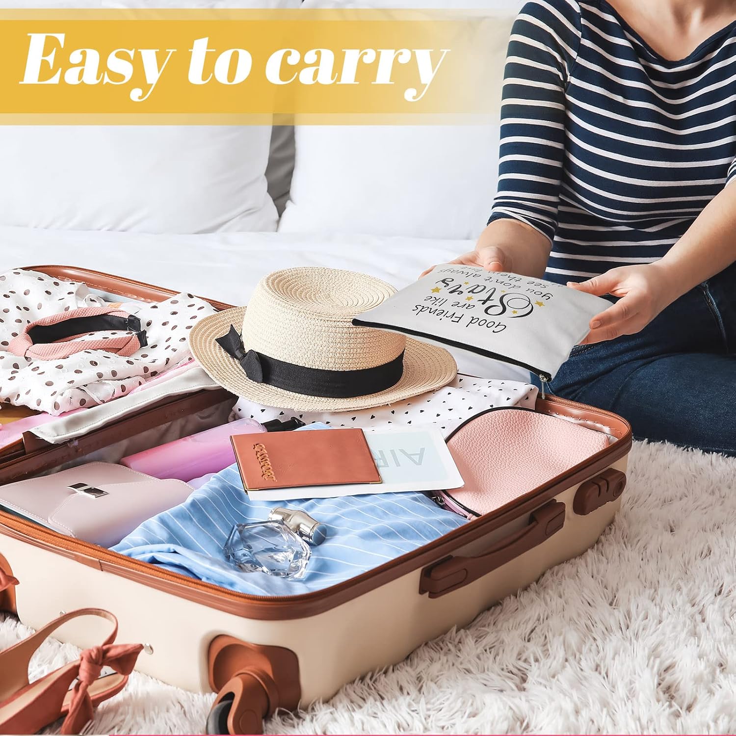 Xuniea 6 Pcs Friendship Gifts for Women Bulk Friendship Cosmetic Makeup Bag for Girl Travel Pouch Friend BFF Birthday Gifts(Star Pattern) - Image 6