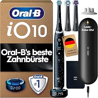 Oral-B iO Series 10 Elektrische Zahnbürste — Electric Toothbrush, Inkl. 3 Aufsteckbürsten, iOSense, Lade-Reise-Etui — 7 Putzmodi für Zahnpflege, Zahnbürste Elektrisch, Designed by Braun, Schwarz