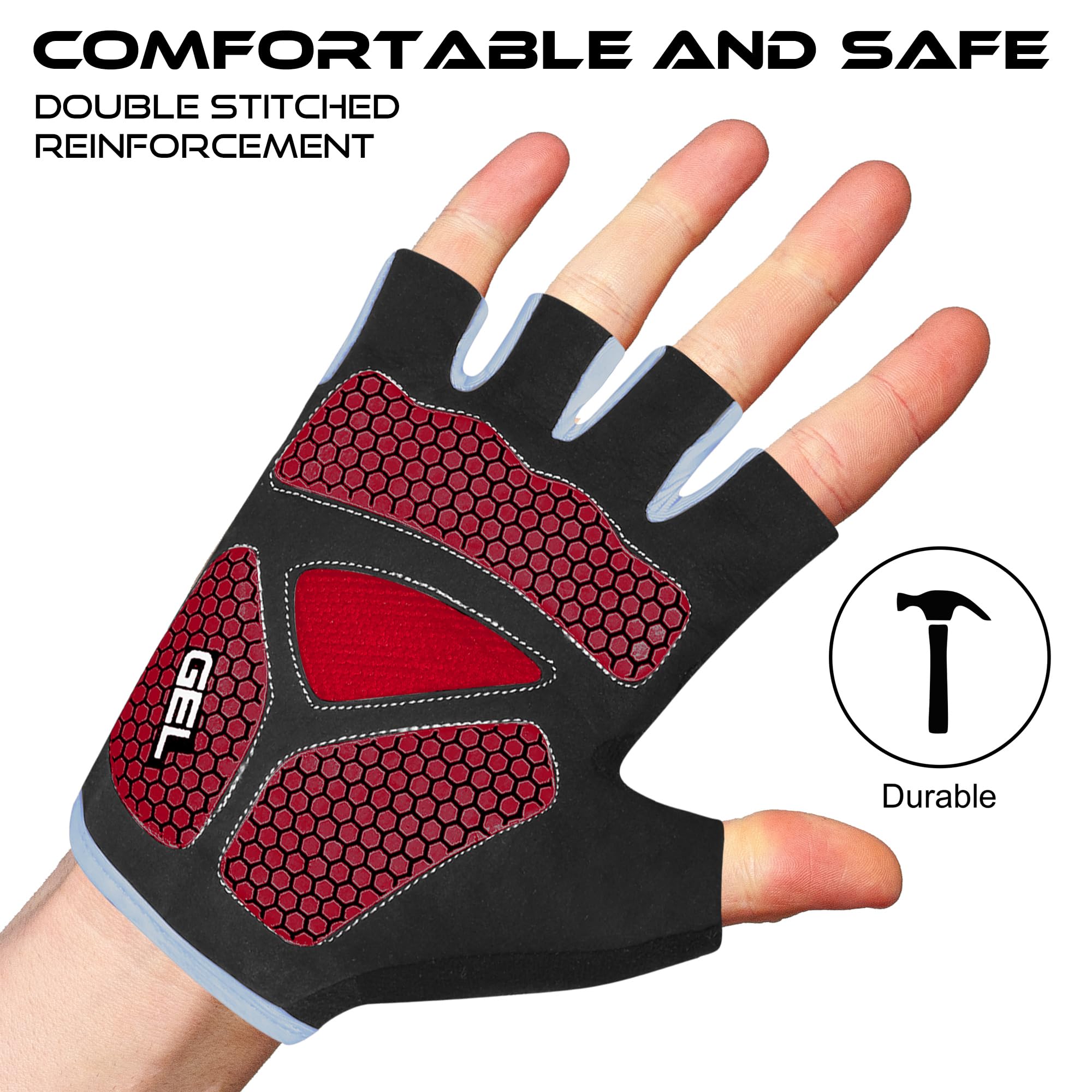 BEAST RAGE Guantes de Ciclismo de Medio Dedo para Hombres y Mujeres, Acolchados de Gel, Antideslizantes, absorción de Golpes, Guantes de Gimnasio, Guantes de Bicicleta de montaña